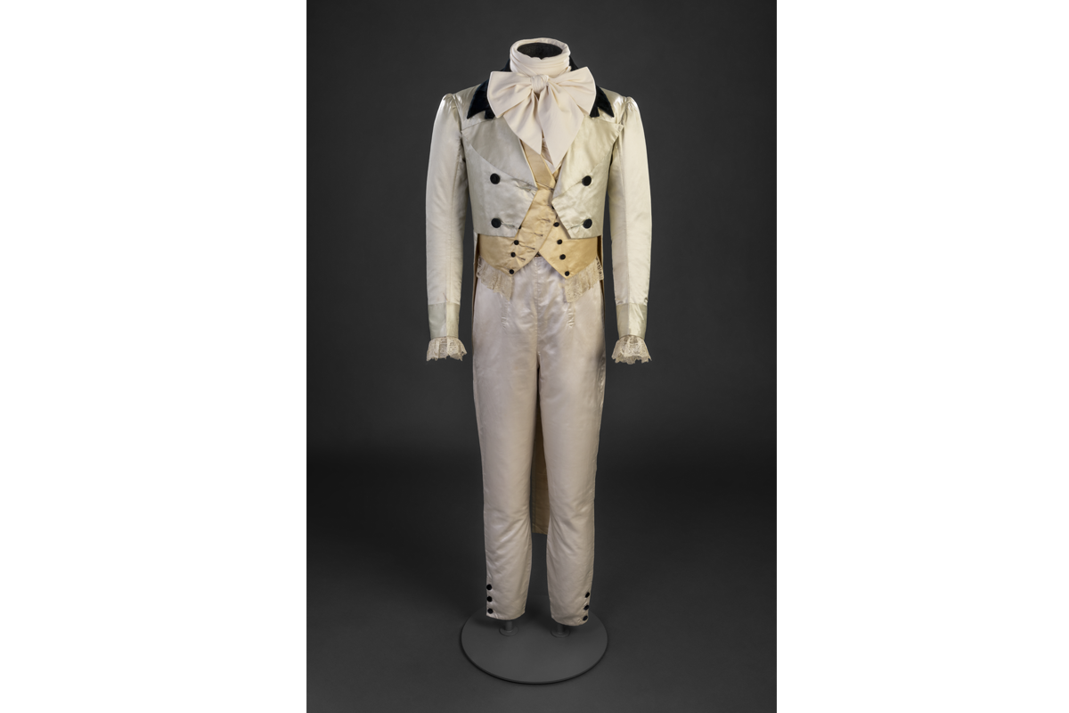 Costume worn by Florence M. David as "An Incroyable" in 1880. Gift of Mabel Bentham, M2022X.1.5.1-3, McCord Stewart Museum