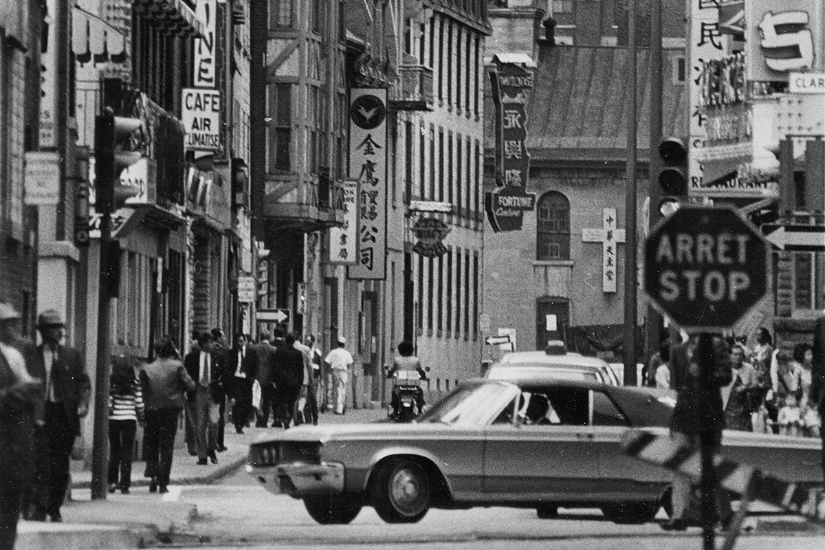 Photographer unknown, <em>Chinatown, De La Gauchetière Street Looking West from Clark Street, Montreal</em>, about 1965. Gift of Gilbert Lee, M2008.104.1.21, McCord Stewart Museum